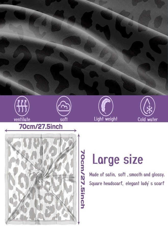 BHAHB 2PCS Silk Feeling Scarf 27.5 Inches Satin Large Square Head Hair Wrap Scarves Bandanas Cute Aesthetic for Women Girls-Black White Leopard - Image 2